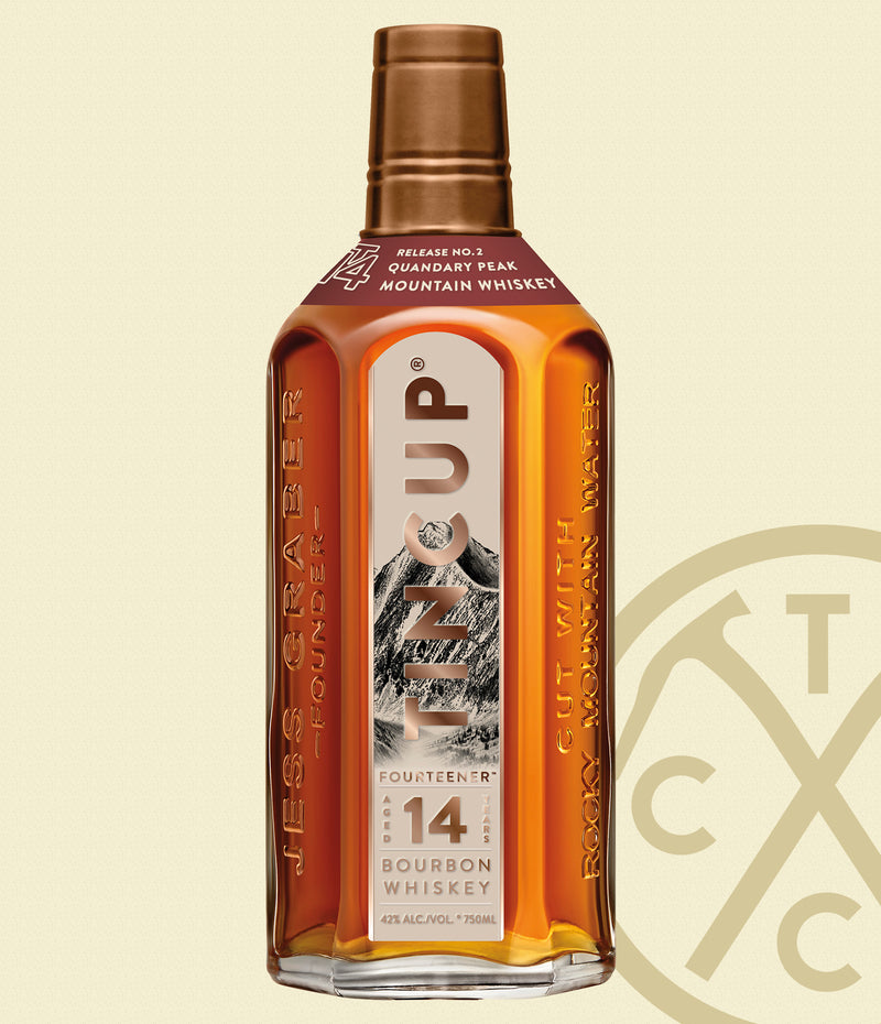 TINCUP® Fourteener Quandary Peak bourbon whiskey bottle and limited edition packaging
