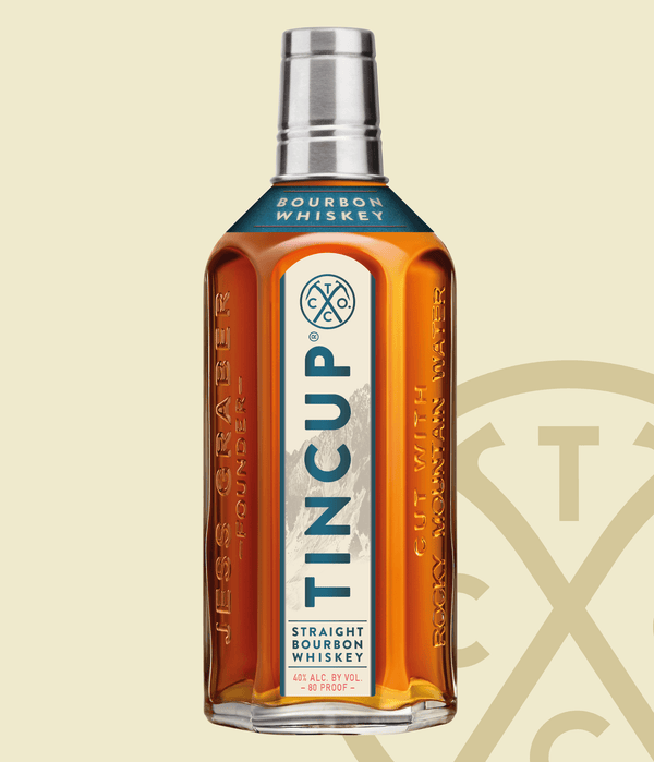 TINCUP Bourbon with TINCUP Logo Ghosted in the Background