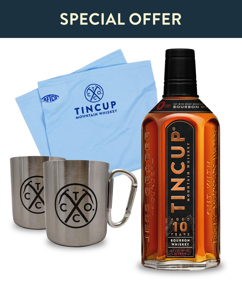 Hook, Line, & Savor Bundle: Tincup® 10 Year Bourbon, 2 Carabiner Mugs, Fishing Mask