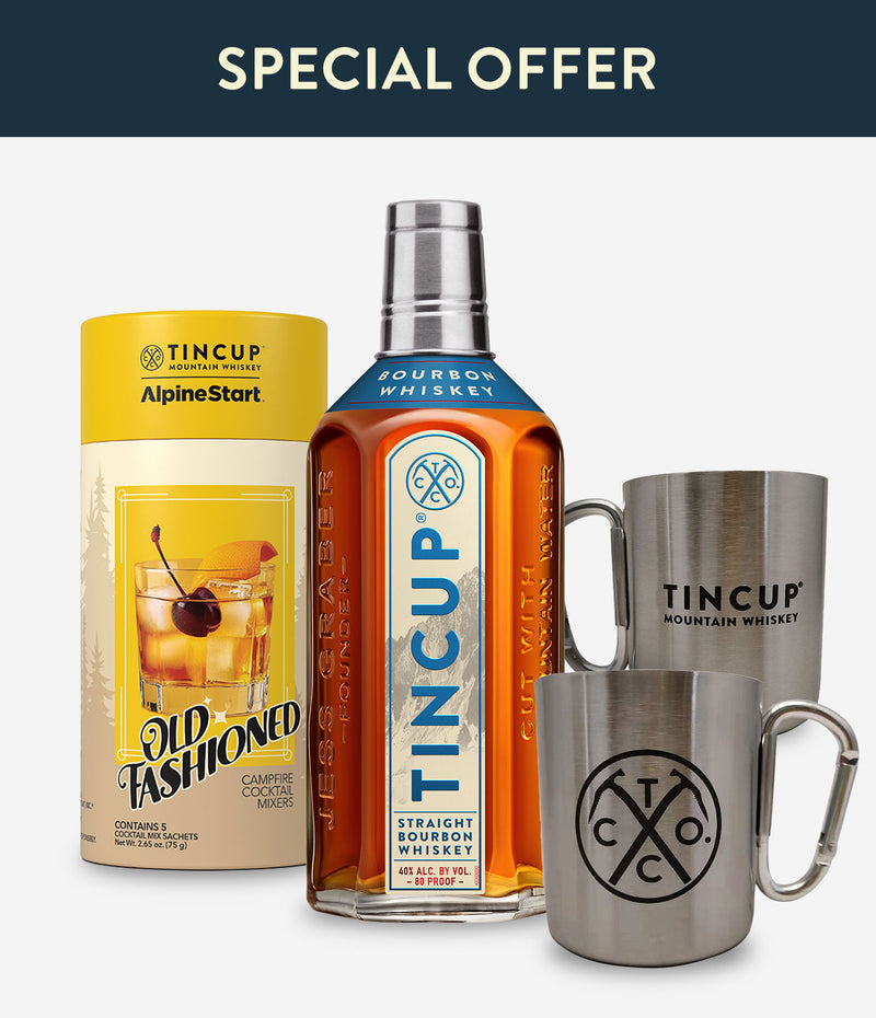 TINCUP® Summer Nights Bundle: TINCUP® Bourbon bottle and 2x Carabiner Mug.