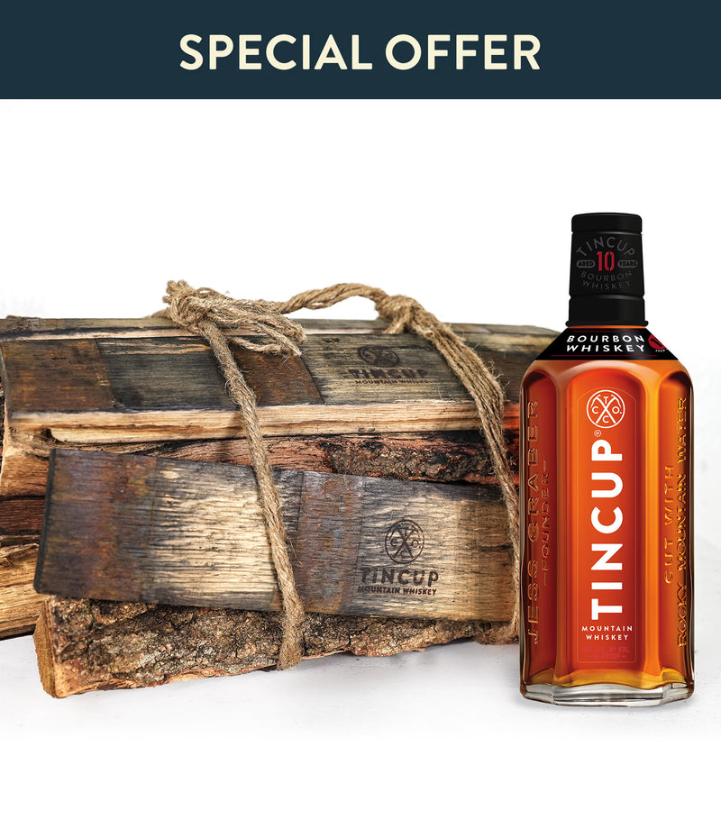 INCUP Perfect Campfire Bundle, with Bourbon Barrel Firewood and TINCUP 10 Year Bourbon