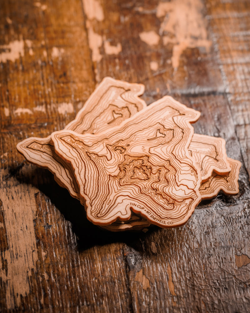 Mount Sneffels Coaster Set on wooden surface