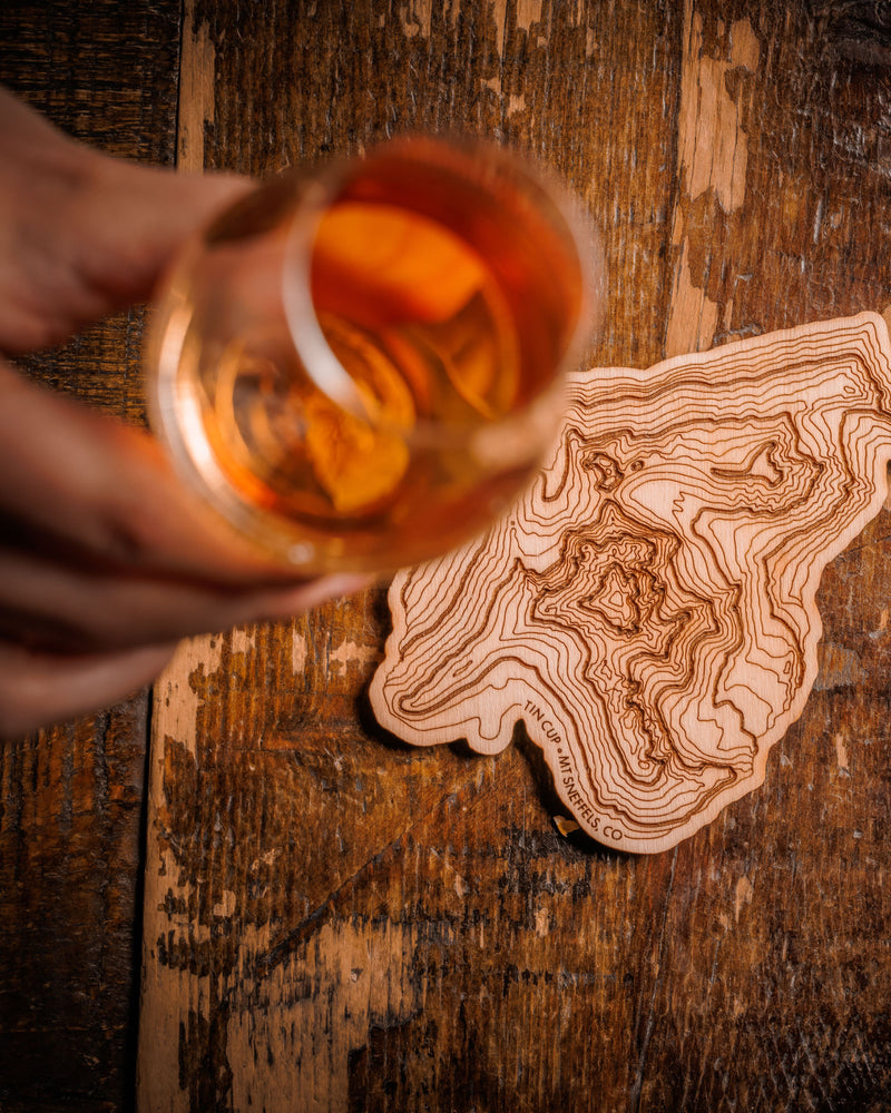 Overhead view of Mount Sneffels Coaster Set with whiskey dram