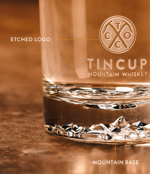 TINCUP Mountain Tumbler - Detail of Etched Logo and Mountain Base