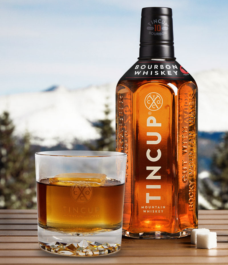 TINCUP Mountain Tumbler with TINCUP 10 Year Bourbon on the Rocks